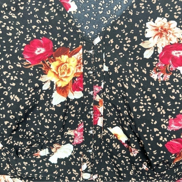 Torrid Black Leopard Floral Peplum Chablis Corset Back Top 3/4 Sleeves - Picture 5 of 16